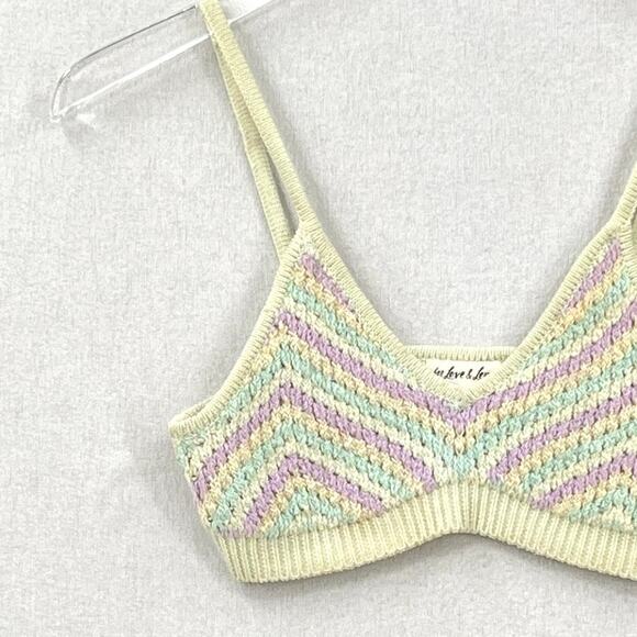 FOR LOVE AND LEMONS Corinna Bralette Womens Small Mint Sweater Knit Crop Chevron - Picture 4 of 16